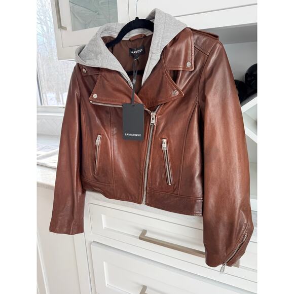LAMARQUE HOLY Leather Biker Jacket with Removable Hood - Picture 8 of 13